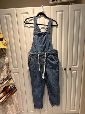 We The Free Denim Blue Overall Jumpsuit with Rope Waist Tie